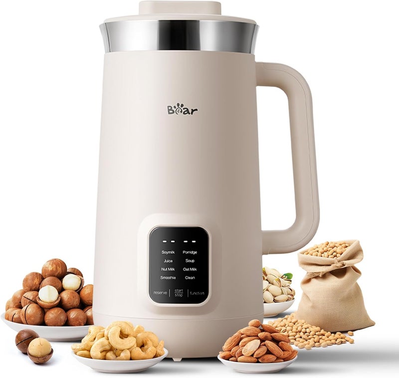 Bear 8 in 1 Nut Milk Maker Machine, 40oz/1.2L Soy Milk Maker with Self Clean/12H Delay/6H Keep Warm, One Touch Alomnd Milk Maker for Homemade Oat, Soup, Juice, Plant Based and Non Dairy Beverages - Image 1